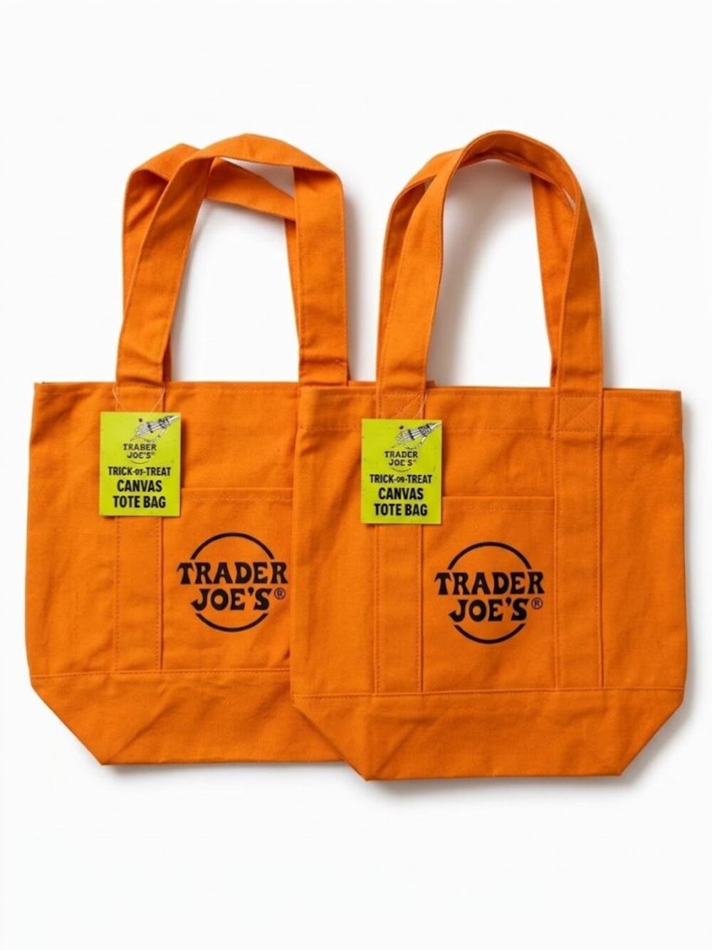 Lot of 2 Trader Joe's Mini Trick-or-Treat Canvas Tote Bag Orange Halloween NEW